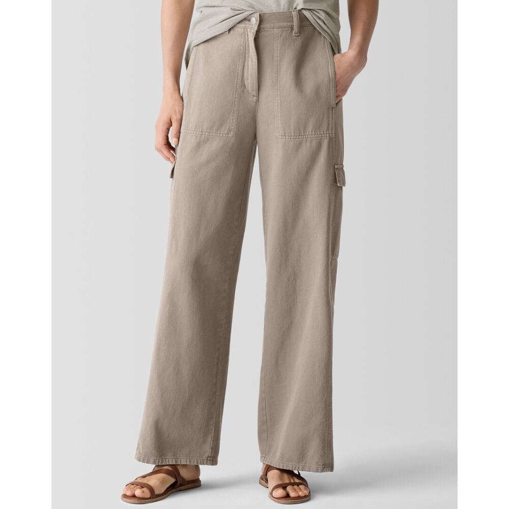 Eileen Fisher Garment-Dyed Utility Organic Cotton Cargo Pant Small Reed Brown